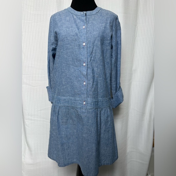 Like new Soft JOIE Blue Chambray Long sleeve drop waist dress Sz S - Picture 3 of 10